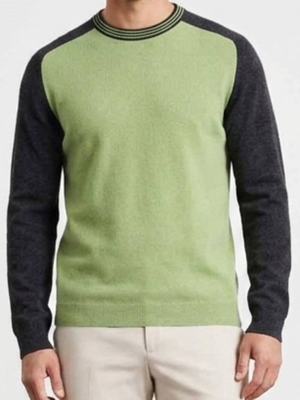 HUGO BOSS Cashmere Colorblock Raglan Sweater XL Green Gray